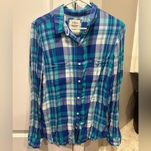 Women’s SO Plaid Shirt Large Juniors Blue